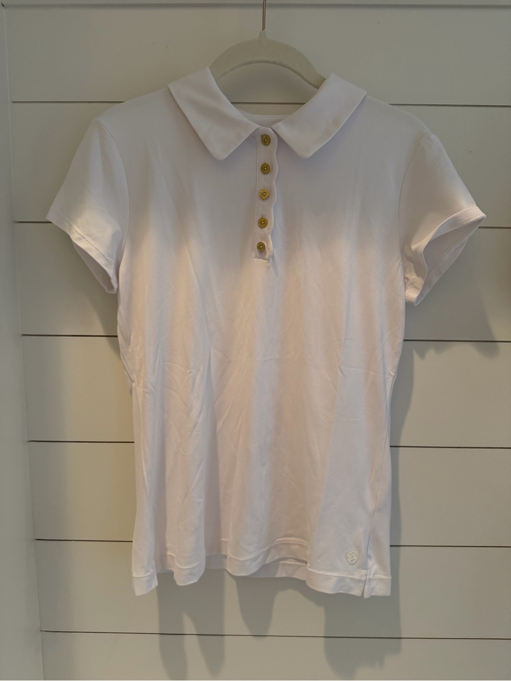Lilly Pulitzer White Short Sleeve Polo Top with Gold Buttons
